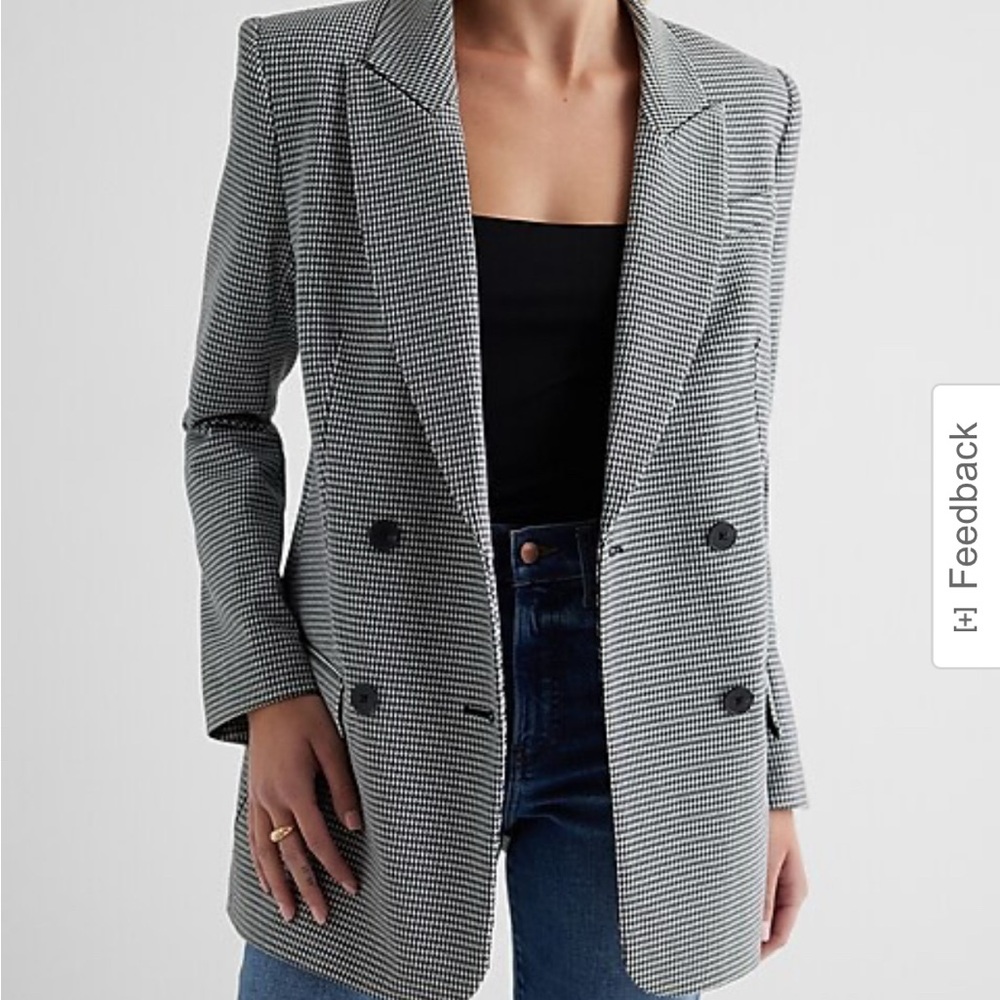 Express Chic Black and White Houndstooth Double Breasted Blazer Sz xsmall NWT